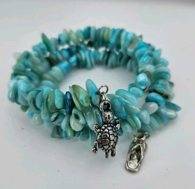 Armreif Armband Damen Schmuck handarbeit Perlen Türkis Grün Charm universalgröße - Bild 1 von 4