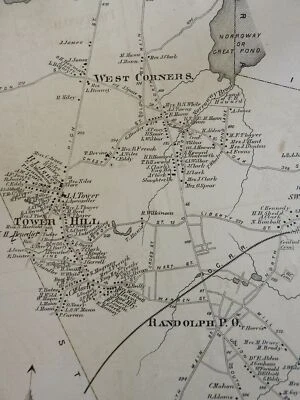Randolph Township Tower Hill West Corners 1876 Norfolk Mass. mapa detallado Foto 1 de 4