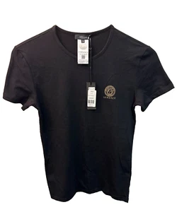Mens NWT Versace Medusa Logo Size 3 Crew Neck Black S/S T-Shirt - Picture 1 of 5