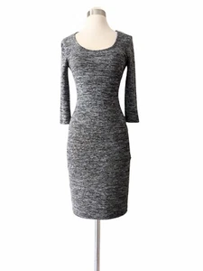 LOVE ARI Dress Black Gray Knit 3/4 Sleeve Sheath Stretch Midi MEDIUM - Picture 1 of 7