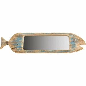 Rustic Nautical Wooden Blue Fish 31" L Beach House Decor Mirror - Picture 1 of 1