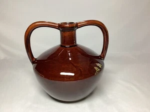 Crock Pottery Brown Double Handled Decorative Vase Handmade Beautiful - Picture 1 of 7