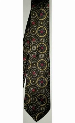 BRONZINI Marshall Field Black Gold Ornamental Silk Skinny Vintage Necktie Tie - Image 1 of 3