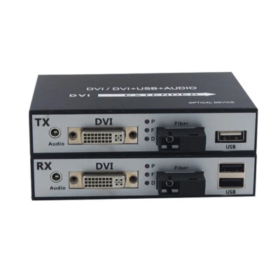 DVI Fiber Optic Media Converters Optical USB KVM Extenders SC single fiber 20Km - Image 1 of 4