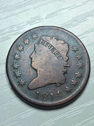 1814 Large Cent, tough date, Great Early Copper, Free shipping Cover