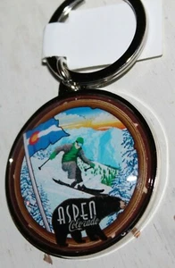 Aspen Colorado Skiing w/ Black Bear Key Chain,  CO Vacation Souvenir Keychain - Picture 1 of 5