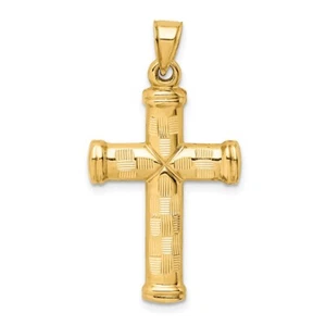 Real 14kt Yellow Gold Hollow Diamond-cut Cross Pendant - Picture 1 of 6