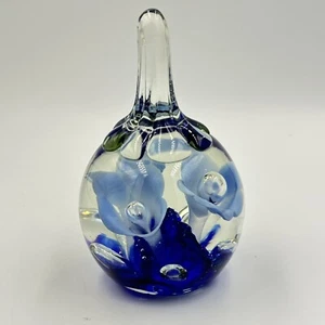 Vintage Art Glass Trumpet Flowers Controlled Bubbles Paperweight Ring Holder - Picture 1 of 10