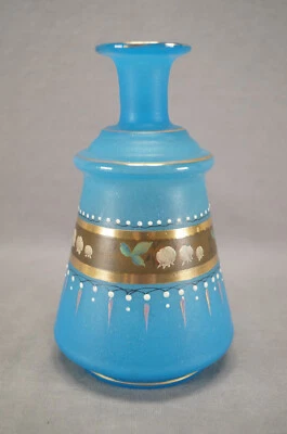 Botella de perfume bohemia victoriana esmaltada lirio del valle flores de vidrio azul Foto 1 de 4