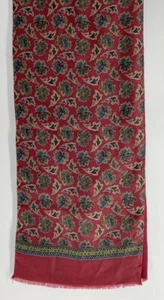 Vintage Mans Silk and Wool Scarf 11.5" X 54" Red Navy Olive Gold - Picture 1 of 4