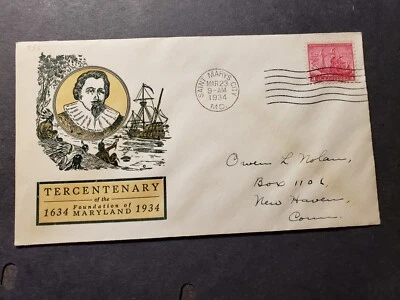 Sailing Ship ARK FDC Naval Cover 1934 MARYLAND TERCENTENARY Cachet - Image 1 of 2