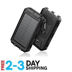 Dual USB Solar Charger - 36800mAh Portable Power Bank with Flashlight & Compass - Picture 1 of 9