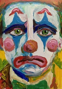 Portrait Of A Sad Clown. Painted With Acrylic. Handmade. Size 8”x6”. - Picture 1 of 7