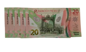 Billete de $20 pesos conmemorativo de México en condición UNC y número secuencia - Imagen 1 de 2