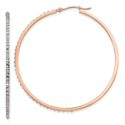 14k Rose Gold Diamond Fascination Round Hinged Hoop Earrings - Image 1 of 3