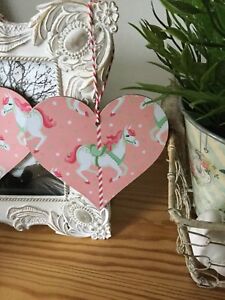 Carousel Horse Pink Wooden Heart, Pretty Childs Home Decor