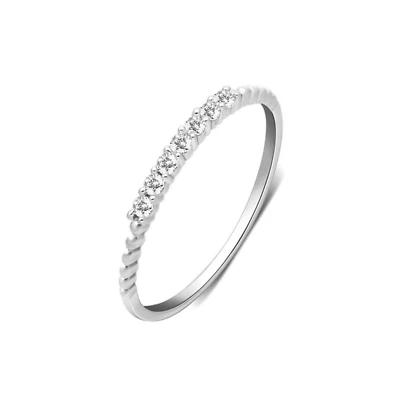 Anello Eternity Mezza In Argento Sterling Con Perline A Bolla CZ 1.5mm - Immagine 1 di 4