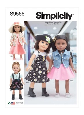 SIMPLICITY 9566 DOLLS CLOTHES Sewing Pattern Sizes 18" 45.5cm Top Skirt Cardigan - Image 1 of 4