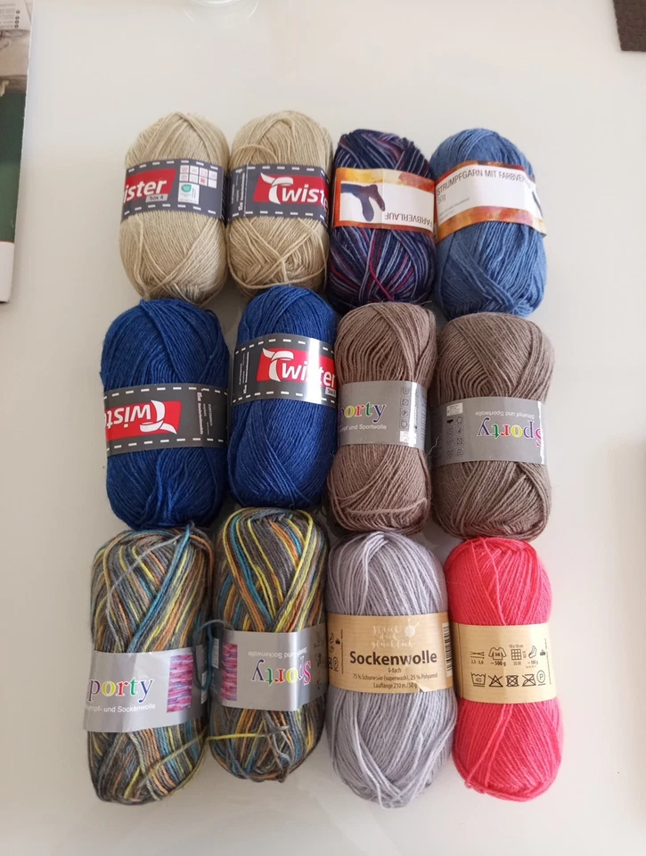 600Gramm, 12x Sockenwolle 4-fach verschiedene Farben und verschiedene Hersteller - Bild 1 von 1