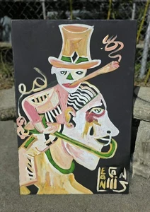 VTG  LEON COLLINS Folk Art Painting Outsider Art Original Texas Artist Surreal - Picture 1 of 6