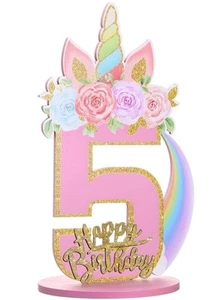 Einhorn 5. Geburtstag Zahl Schild Herzstück für Mädchen 11,8 Zoll Einhorn - Bild 1 von 4