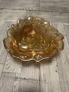 Indiana Carnival Glas Ringelblume Bernstein Loganbeere Blatt Bonboniere Schale Vintage - Bild 1 von 9