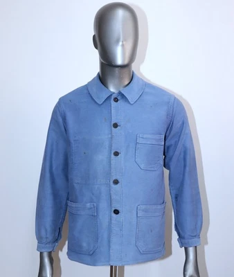 Chaqueta de Trabajo Moleskin Desteñida Azul Años 40/50 SÚPER DURADERA Talla M Hecha en Francia Foto 1 de 4