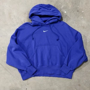 Nike Center Swoosh Damen Medium Blue Fleece Oversized Cropped Hoodie - Bild 1 von 3