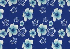 Blue Turtles And Hibiscus Cotton Fabric Remnant From Spoonflower 34” x 37” - Picture 1 of 3