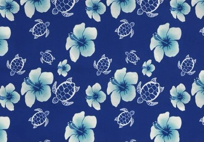 Blue Turtles And Hibiscus Cotton Fabric Remnant From Spoonflower 34” x 37” - Image 1 of 3