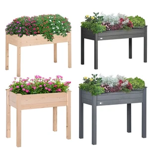 34''/ 48'' Elevated Natural Garden Plant Stand Outdoor Flower Bed Box Wooden - Picture 1 of 23