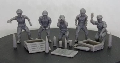 3D PRINTING VALLEY WWII USMC Generic Gun Crew Set (5 models) Various Scales Historical Wargaming