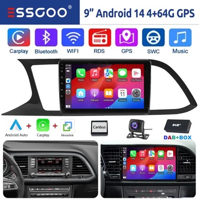 DAB+ Android 14 Autoradio 4+64G CarPlay Für Seat Leon 5F1 5F5 2012-2019 Navi RDS - Bild 1 von 4