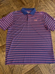 Under Armour Playoff Polo Short Sleeve Shirt Mens XL Blue Stripe Golf Logo 029 - Picture 1 of 8