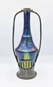 FINE ART NOUVEAU / JUGENDSTIL PEWTER CLAD LUSTRE POTTERY BOTTLE VASE c1910 - Picture 1 of 8