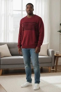 Geoffrey Beene Y2K Orange Grau Streifen Rundhals Wende Pullover Herren XXL - Bild 1 von 7