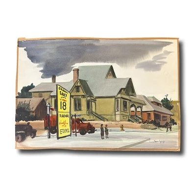 Dorothy Sklar Watercolor painting Soto St. Boyle Heights CA 1944 - Image 1 of 4