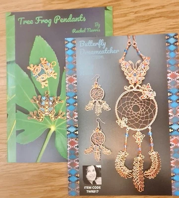 2 Rachel Norris Wirework Booklets- Tree Frog  Pendants + Butterfly Dreamcatcher - Image 1 of 4