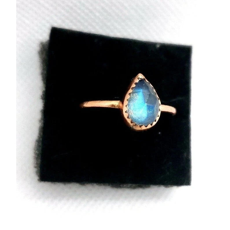 Labradorite crystal ring copper metalwork Genuine Natural pear shaped Labradorit - Image 1 of 4
