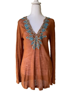 Túnica vintage INC Int'l Concepts S lino óxido turquesa cuentas boho suroeste Foto 1 de 4