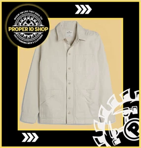 Men's Hollister Unlined Chore Coat Beige Blue 2XL 100% Cotton Canvas - Picture 1 of 2