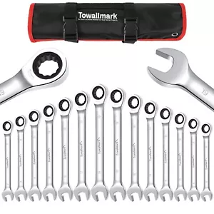 Towallmark 14-Piece Wrench Set, Ratcheting Wrench Set, Metric 6-19mm, Fixed H... - Picture 1 of 8