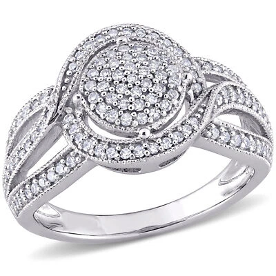Amour 10k White Gold 1/2CT TDW Diamond Cluster Crossover Engagement Ring - Image 1 of 4