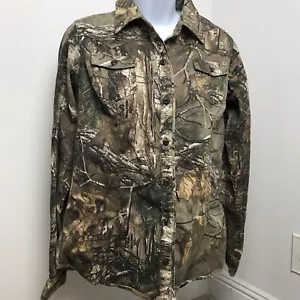 Cabelas Woman Button Front Shirt Real Tree Camo Hunting embroidery small C2 - Picture 1 of 8