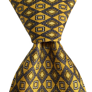 GIANNI VERSACE Men's Silk Necktie SPAIN Luxury Geometric BAROQUE Yellow/Blue EUC