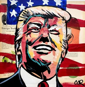 CORBELLIC EXPRESSIONISM 12X12 DONALD TRUMP HANDMADE SIGNED COLORFUL ART PAINTING - Picture 1 of 8