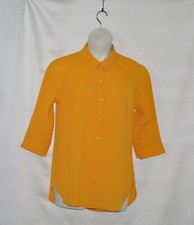 Joan Rivers 3/4 Sleeve Textured Crepe Button Front Shirt Size S Marigold