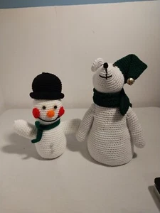 Vintage Handmade Crocheted Christmas Snowman & Polar Bear Stuffed Toys - Picture 1 of 9