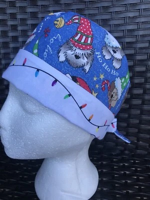 🎄🐶🎁 Christmas dogs Surgical Cap Nurses Scrub Hat Womens USA🇺🇸 Made Cotton - Image 1 of 3