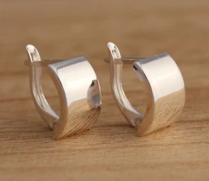 Solid 925 Sterling Silver Plain Earrings Stylish Curved Half Hoop Earrings - Picture 1 of 5